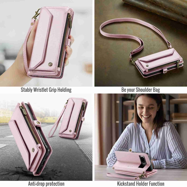 For Google Pixel 7a CaseMe C36 Card Slots Zipper Wallet RFID Anti-theft Leather Phone Case(Pink)
