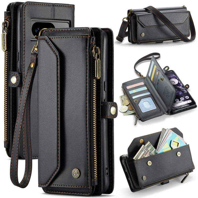 For Google Pixel 8 CaseMe C36 Card Slots Zipper Wallet RFID Anti-theft Leather Phone Case(Black)