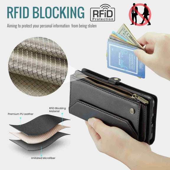 For Google Pixel 8 CaseMe C36 Card Slots Zipper Wallet RFID Anti-theft Leather Phone Case(Black)