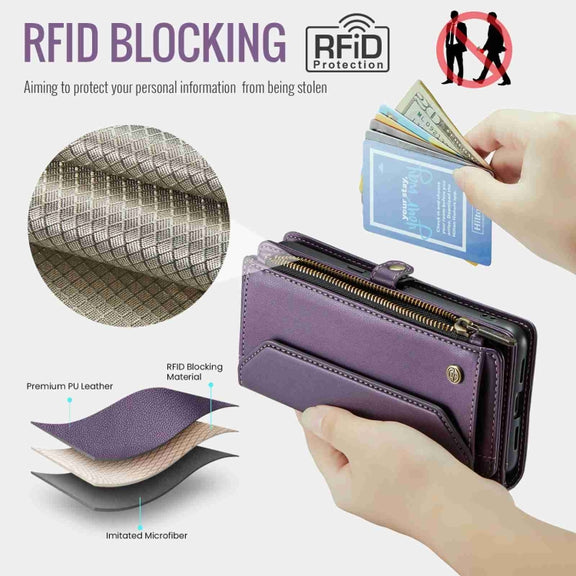 For Google Pixel 8 CaseMe C36 Card Slots Zipper Wallet RFID Anti-theft Leather Phone Case(Purple)