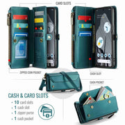 For Google Pixel 8 Pro CaseMe C36 Card Slots Zipper Wallet RFID Anti-theft Leather Phone Case(Blue-green)