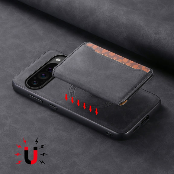 For Google Pixel 9 Pro Denior D13 Retro Texture Leather MagSafe Card Bag Phone Case(Black)