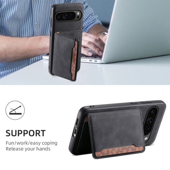 For Google Pixel 9 Pro Denior D13 Retro Texture Leather MagSafe Card Bag Phone Case(Black)