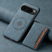 For Google Pixel 9 Pro Denior D13 Retro Texture Leather MagSafe Card Bag Phone Case(Blue)