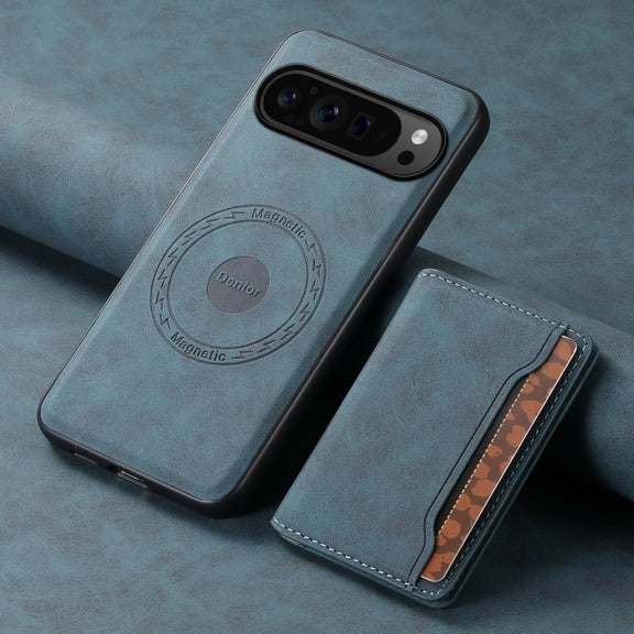 For Google Pixel 9 Pro Denior D13 Retro Texture Leather MagSafe Card Bag Phone Case(Blue)