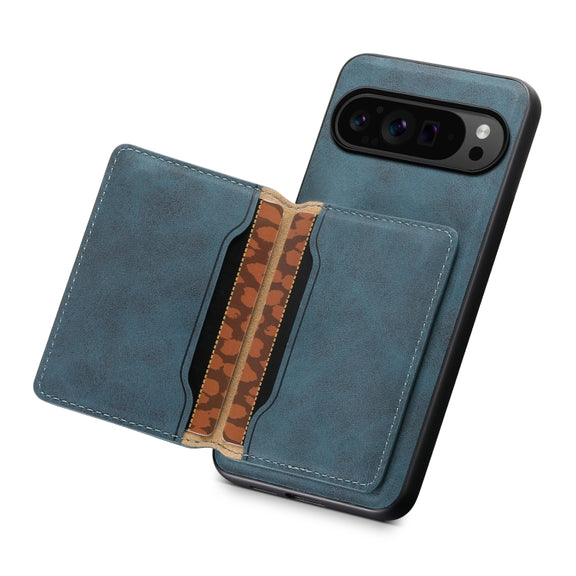 For Google Pixel 9 Pro Denior D13 Retro Texture Leather MagSafe Card Bag Phone Case(Blue)