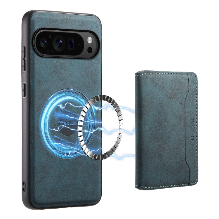 For Google Pixel 9 Pro Denior D13 Retro Texture Leather MagSafe Card Bag Phone Case(Blue)