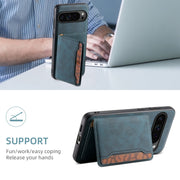 For Google Pixel 9 Pro Denior D13 Retro Texture Leather MagSafe Card Bag Phone Case(Blue)