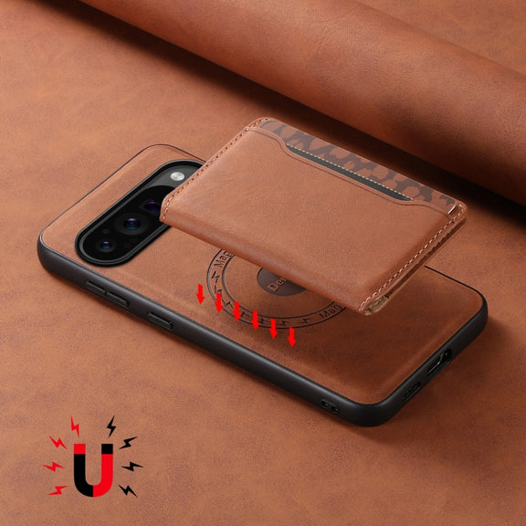For Google Pixel 9 Pro Denior D13 Retro Texture Leather MagSafe Card Bag Phone Case(Brown)