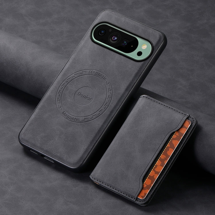 For Google Pixel 9 Denior D13 Retro Texture Leather MagSafe Card Bag Phone Case(Black)
