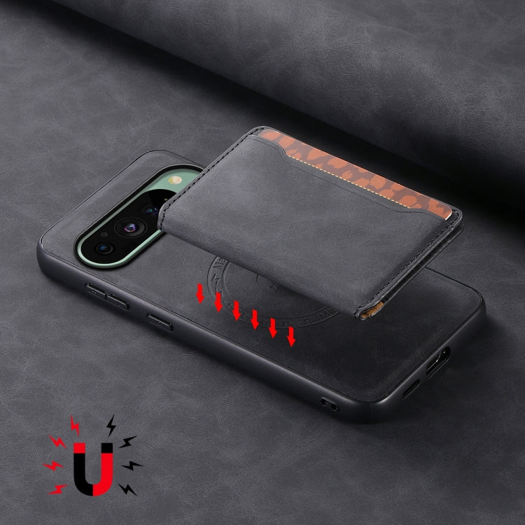 For Google Pixel 9 Denior D13 Retro Texture Leather MagSafe Card Bag Phone Case(Black)