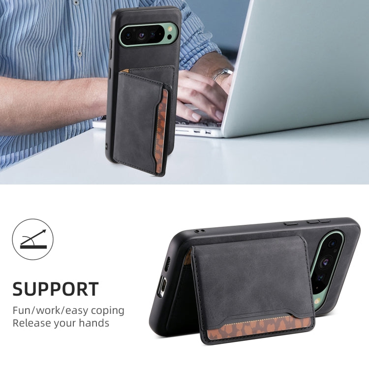 For Google Pixel 9 Denior D13 Retro Texture Leather MagSafe Card Bag Phone Case(Black)