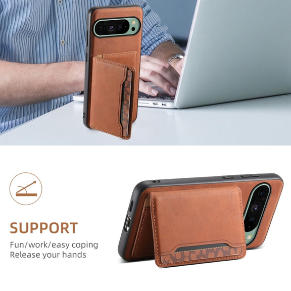 For Google Pixel 9 Denior D13 Retro Texture Leather MagSafe Card Bag Phone Case(Brown)