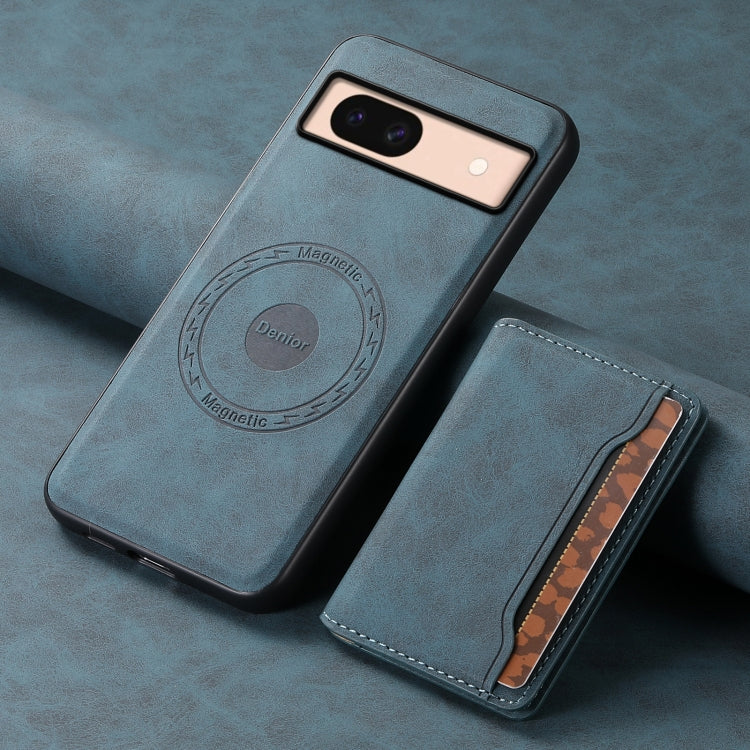 For Google Pixel 8a Denior D13 Retro Texture Leather MagSafe Card Bag Phone Case(Blue)