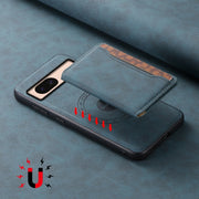 For Google Pixel 8a Denior D13 Retro Texture Leather MagSafe Card Bag Phone Case(Blue)