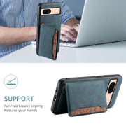 For Google Pixel 8a Denior D13 Retro Texture Leather MagSafe Card Bag Phone Case(Blue)