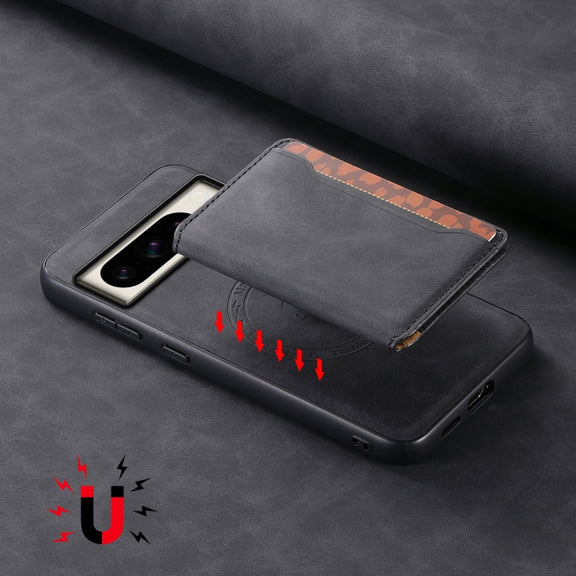 For Google Pixel 8 Pro Denior D13 Retro Texture Leather MagSafe Card Bag Phone Case(Black)