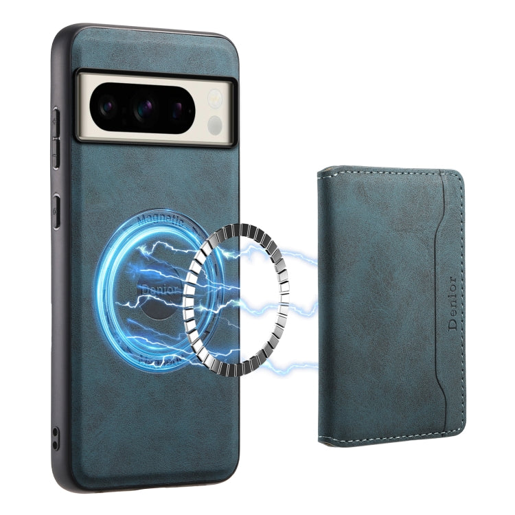 For Google Pixel 8 Pro Denior D13 Retro Texture Leather MagSafe Card Bag Phone Case(Blue)