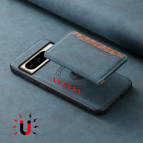 For Google Pixel 8 Pro Denior D13 Retro Texture Leather MagSafe Card Bag Phone Case(Blue)
