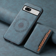 For Google Pixel 7a Denior D13 Retro Texture Leather MagSafe Card Bag Phone Case(Blue)