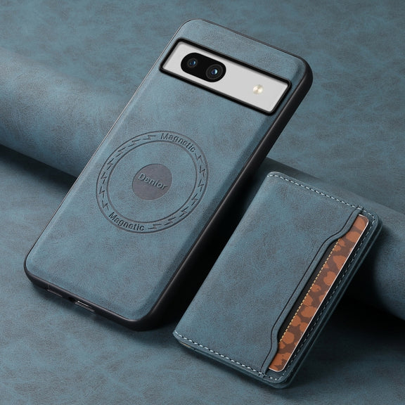 For Google Pixel 7a Denior D13 Retro Texture Leather MagSafe Card Bag Phone Case(Blue)