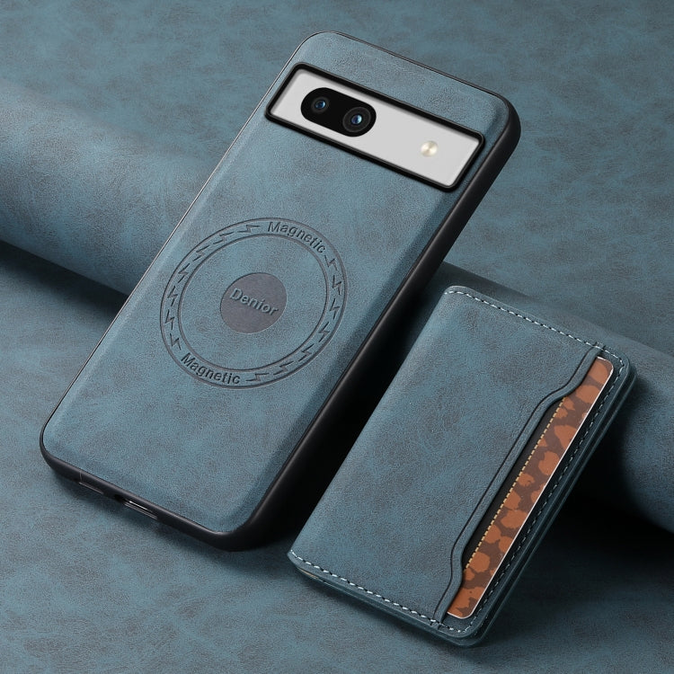 For Google Pixel 7a Denior D13 Retro Texture Leather MagSafe Card Bag Phone Case(Blue)