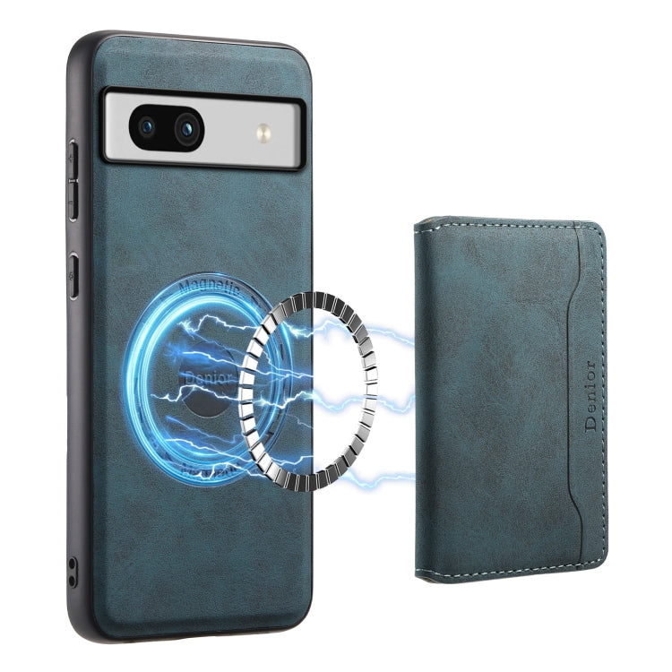 For Google Pixel 7a Denior D13 Retro Texture Leather MagSafe Card Bag Phone Case(Blue)