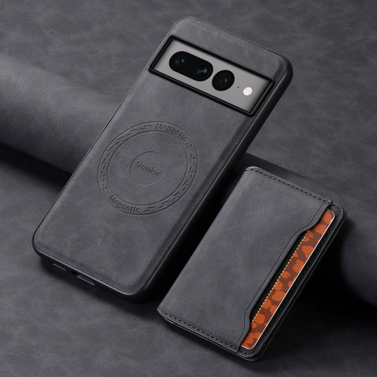 For Google Pixel 7 Pro 5G Denior D13 Retro Texture Leather MagSafe Card Bag Phone Case(Black)