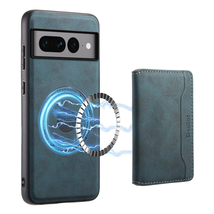 For Google Pixel 7 Pro 5G Denior D13 Retro Texture Leather MagSafe Card Bag Phone Case(Blue)