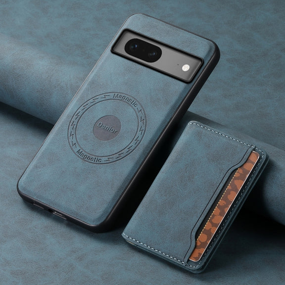 For Google Pixel 7 5G Denior D13 Retro Texture Leather MagSafe Card Bag Phone Case(Blue)