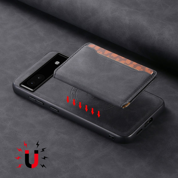 For Google Pixel 6a Denior D13 Retro Texture Leather MagSafe Card Bag Phone Case(Black)