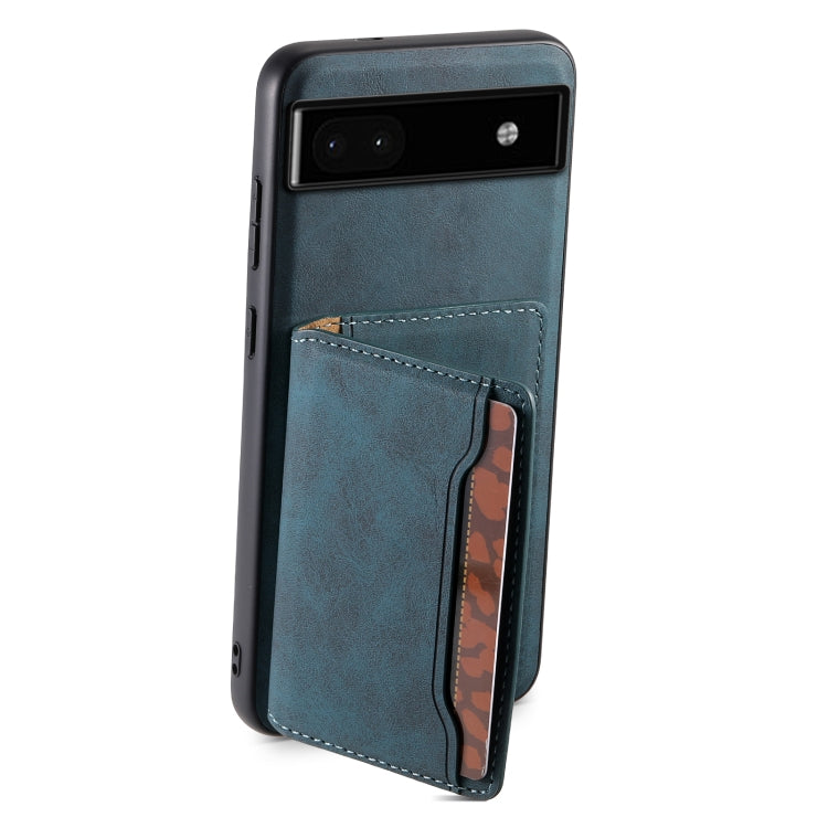 For Google Pixel 6a Denior D13 Retro Texture Leather MagSafe Card Bag Phone Case(Blue)