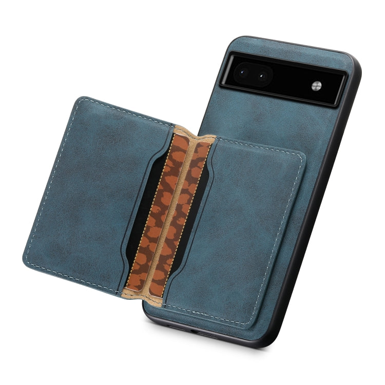 For Google Pixel 6a Denior D13 Retro Texture Leather MagSafe Card Bag Phone Case(Blue)