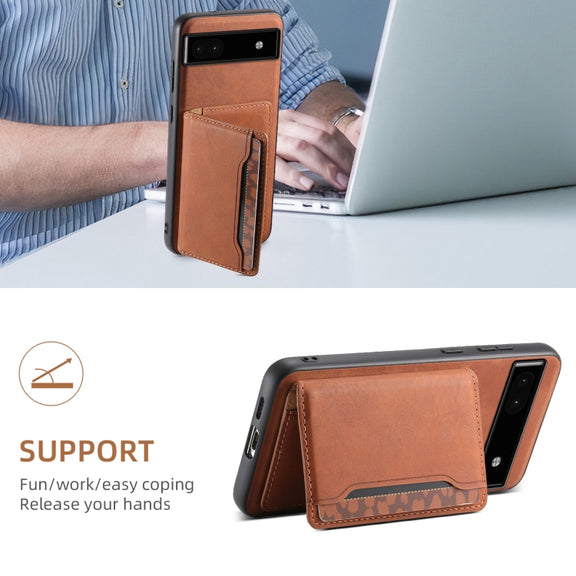For Google Pixel 6a Denior D13 Retro Texture Leather MagSafe Card Bag Phone Case(Brown)