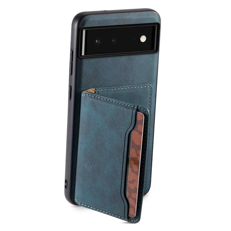 For Google Pixel 6 Denior D13 Retro Texture Leather MagSafe Card Bag Phone Case(Blue)