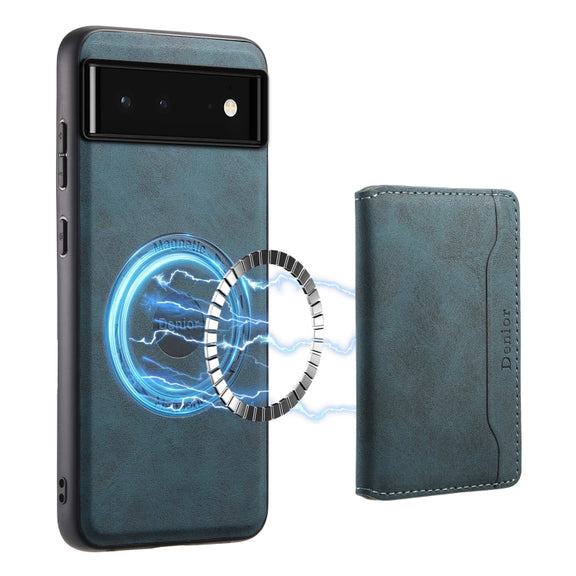 For Google Pixel 6 Denior D13 Retro Texture Leather MagSafe Card Bag Phone Case(Blue)