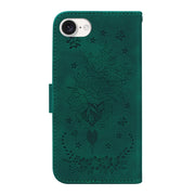 For iPhone 16e Butterfly Rose Embossed Leather Phone Case(Green)