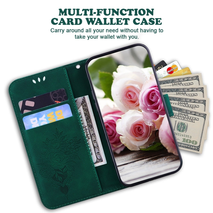 For iPhone 16e Butterfly Rose Embossed Leather Phone Case(Green)
