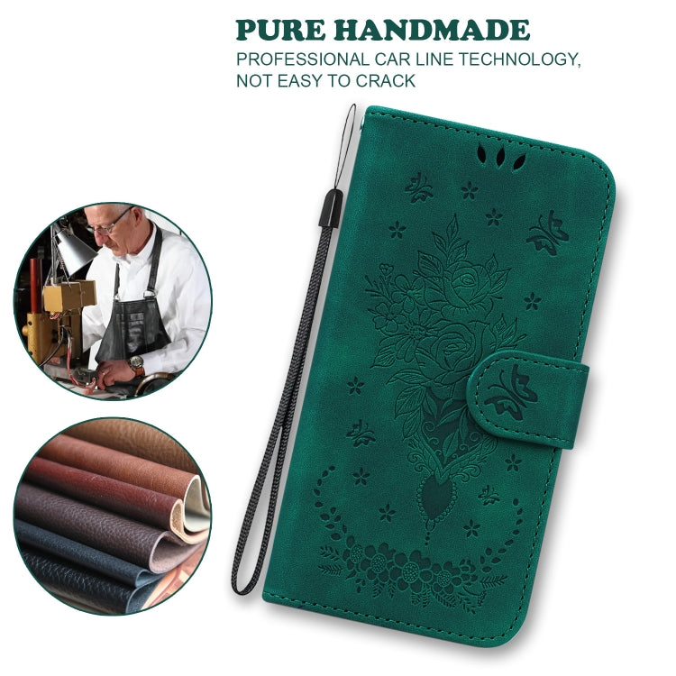 For iPhone 16e Butterfly Rose Embossed Leather Phone Case(Green)