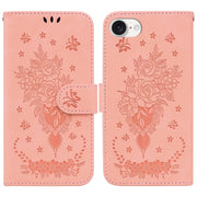 For iPhone 16e Butterfly Rose Embossed Leather Phone Case(Pink)