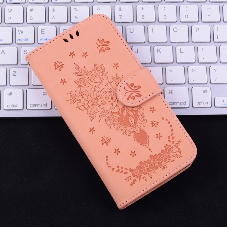 For iPhone 16e Butterfly Rose Embossed Leather Phone Case(Pink)