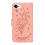 For iPhone 16e Butterfly Rose Embossed Leather Phone Case(Pink)