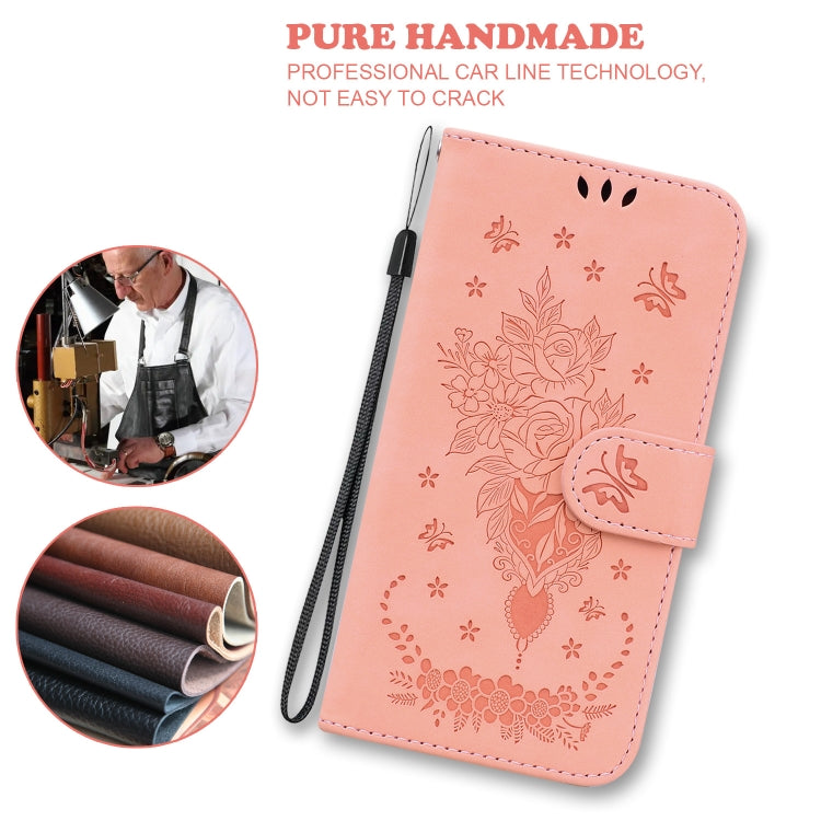 For iPhone 16e Butterfly Rose Embossed Leather Phone Case(Pink)