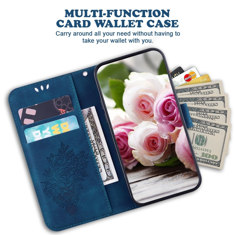 For iPhone 16 Pro Max Butterfly Rose Embossed Leather Phone Case(Blue)