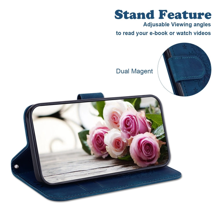 For iPhone 16 Pro Butterfly Rose Embossed Leather Phone Case(Blue)