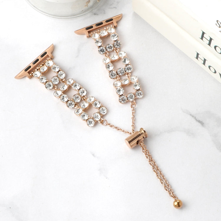 For Apple Watch Ultra 49mm Rhinestone Metal Bracelet Watch Band(Rose Gold)