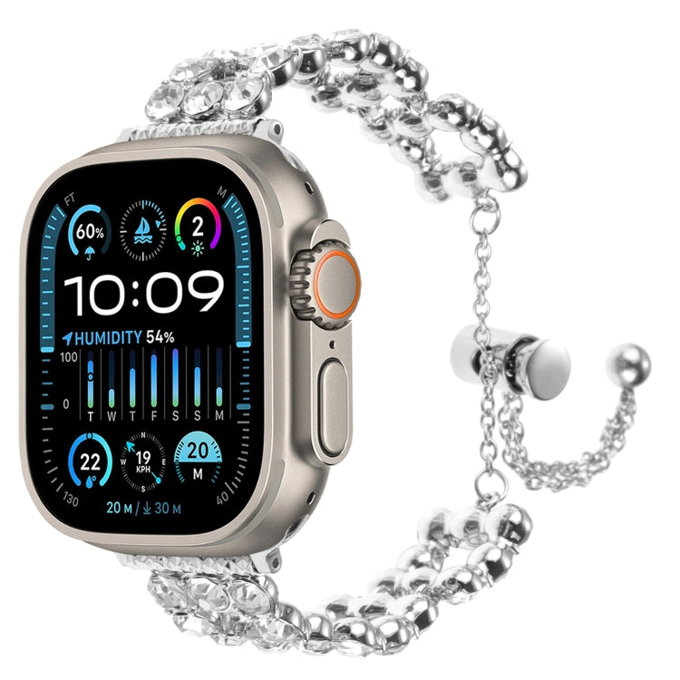For Apple Watch Ultra 49mm Rhinestone Metal Bracelet Watch Band(Silver)