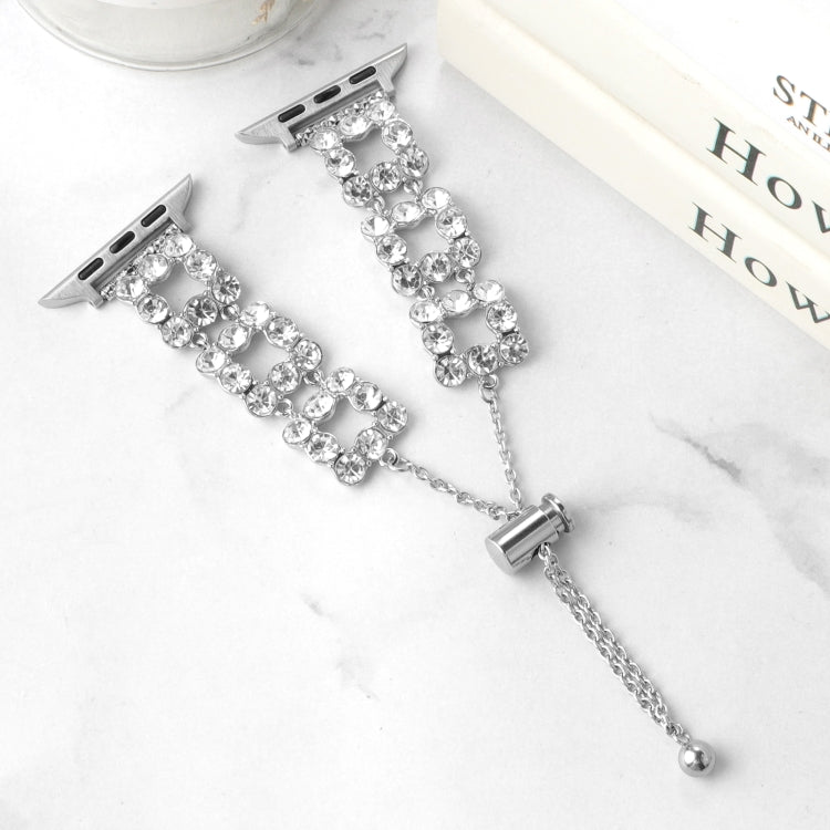 For Apple Watch Series 3 38mm Rhinestone Metal Bracelet Watch Band(Silver)