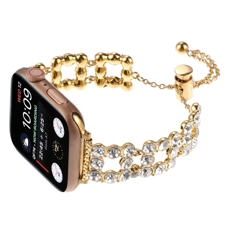 For Apple Watch 38mm Rhinestone Metal Bracelet Watch Band(Gold)