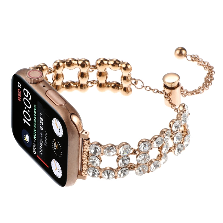 For Apple Watch 38mm Rhinestone Metal Bracelet Watch Band(Rose Gold)